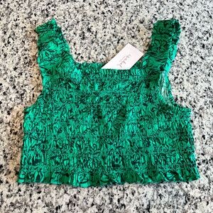 Isabel Maternity Green Smocked Crop Tank Top Size Large NWT
